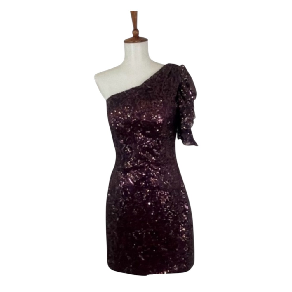 Mori Lee Sequin Dress S One Shoulder Sexy Glam Mini Diva Cocktail Party Event